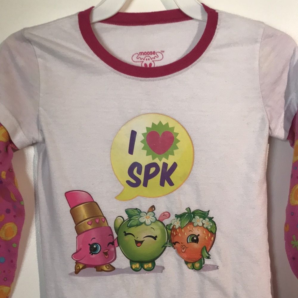 Shopkins Moose Girls Pajama Set Size 8 Pink White 2pc Long Sleeve Kids Sleep - Picture 4 of 7